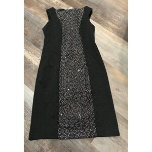Chico's Black Sequin Panel Sheath Dress Sleeveless Size 0 Small Cocktail Party